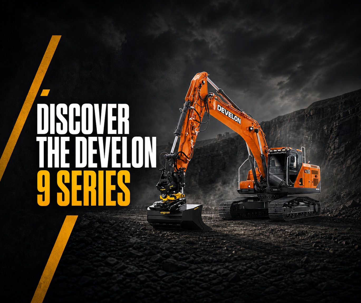 Official Develon DX230LC-9 crawler excavator featured in the Develon 9 Series