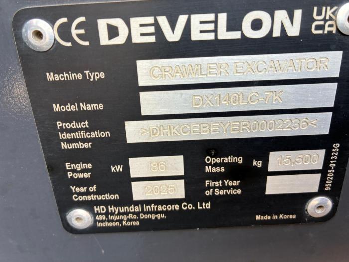 2025 DEVELON DX140LC-7K WITH ENGCON - Image 9