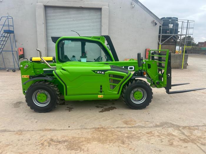 Side profile of the new green Merlo P27.6 telehandler