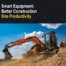 Smart equipment for better construction site productivity, illustrated with a Develon excavator at work.
